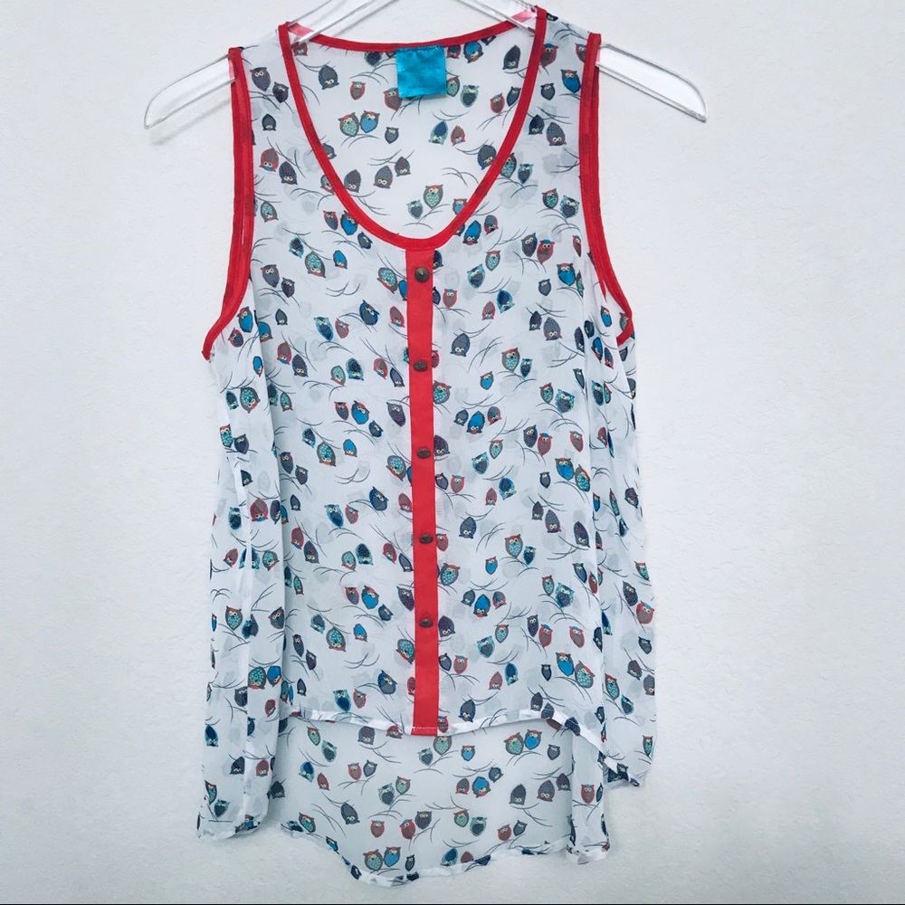 Color Of Love Owl Print Sheer Blouse